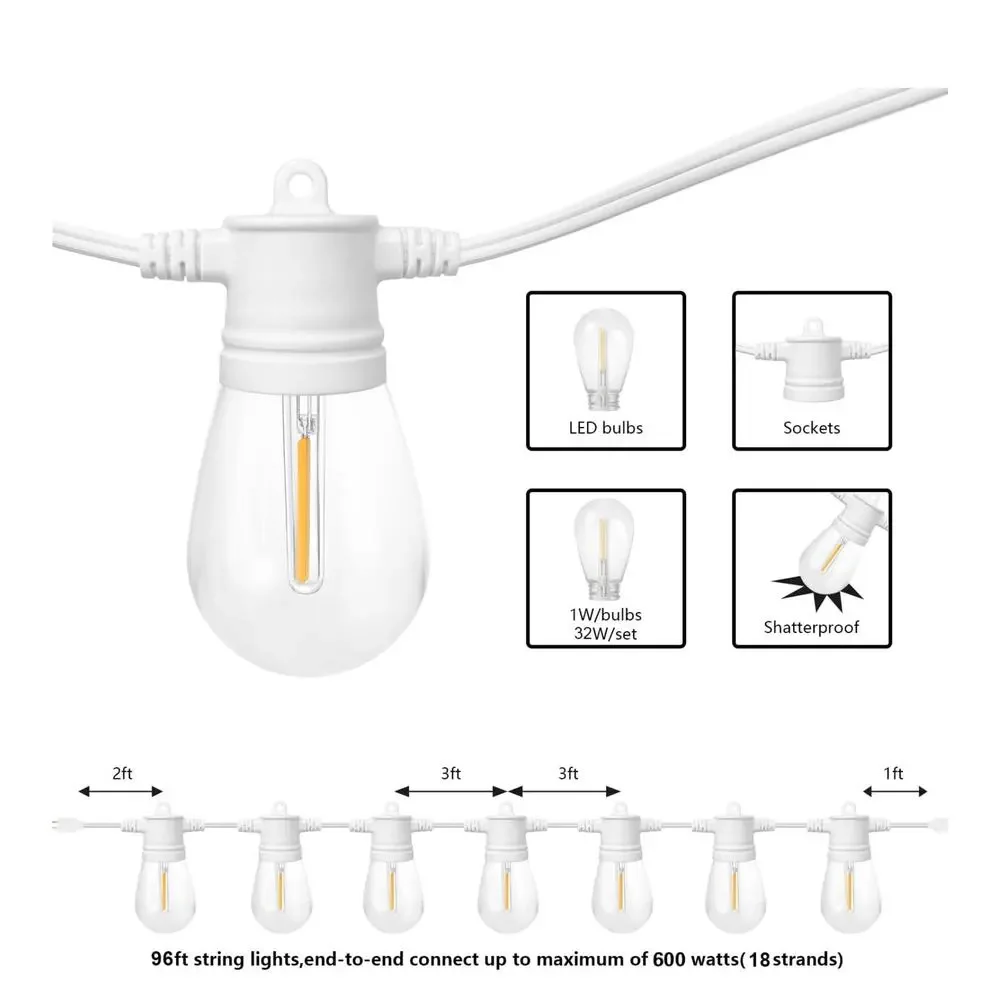 Sunthin Outdoor Patio Garden White String LED Shatterproof Lights
